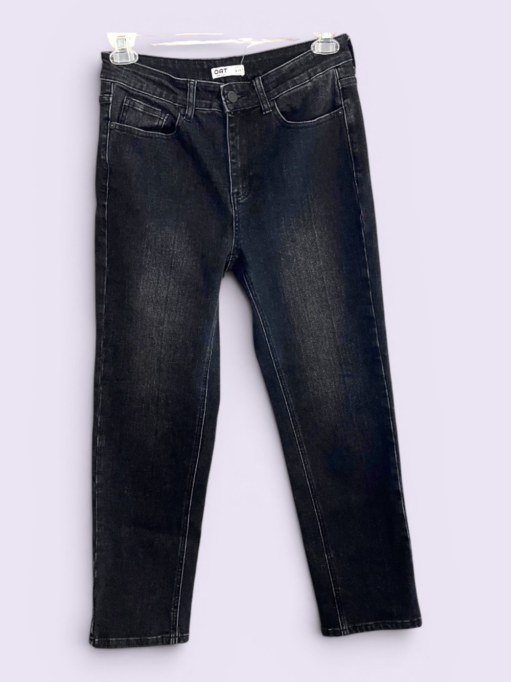OAT New York Slim Straight Ankle Jeans Women's 29 Black Wash Stretch Mid Rise